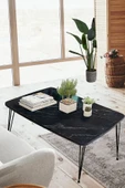 Elit Oval Siyah Mermer Masa Orta Sehpa Metal Firkete Ayaklı 50x90 Cm - 3