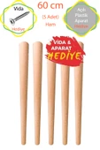 Ham 5 Adet Lüks 60 Cm Konik Ahşap Masa Ayağı Çap: 4,2 Cm Hobi Dıy (VİDA VE APARATLARIYLA BİRLİKTE) - 1