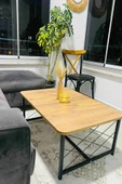 Ahşap Orta Sehpa 60x90 Modern Metal Ayak Siyah Tam Çerçeve Çam Desen Salon Ofis Balkon Sehpası thumbnail 2