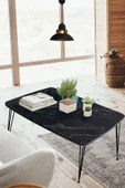 Elit Oval Siyah Mermer Masa Orta Sehpa Metal Firkete Ayaklı 50x90 Cm - 2