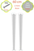 Beyaz 2 Adet Lüks 60 Cm Konik Ahşap Masa Ayağı Çap: 4,2 Cm Hobi Dıy (VİDA VE APARATLARIYLA BİRLİKTE) - 1
