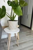 Tekli Yan Sehpa  Çiçeklik Saksılık Standı Dekoratif Yan Sehpa Seti Ahşap Ayaklı (33 cm Çap) Beyaz - 1