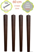Ceviz 4 Adet Lüks 60 Cm Konik Ahşap Masa Ayağı Çap: 4,2 Cm Hobi Dıy (VİDA VE APARATLARIYLA BİRLİKTE) - 2