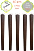 Ceviz 5 Adet Lüks 60 Cm Konik Ahşap Masa Ayağı Çap: 4,2 Cm Hobi Dıy (VİDA VE APARATLARIYLA BİRLİKTE) - 1