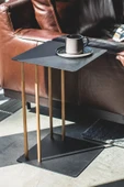 Metal Kare Saç Tabla C-Sehpa Zigon Yan Koltuk Laptop Servis Sehpası Antrasit 35x35 Ham Ahşap Ayaklı - 1