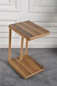 Tekerlekli Ahşap Ayaklı Mdf Kaplama Ceviz Tabla C-sehpa Zigon Yan Koltuk Laptop Servis Sehpası 35x43 - 3