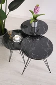 Firkete Metal Ayak Mermer Desenli 3'lü Zigon Sehpa Siyah thumbnail 2