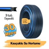 Termo Kauçuklu Bahçe Hortumu 30 Metre Dayanıklı 3 Katlı Sağlam Su Sulama Yıkama Hortum 12.5 mm 1/2" - 1