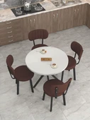 Azra Serisi Beyaz 90 Cm Sabit Yuvarlak Masa, Mutfak Masa Takımı 4 Sandayeli - Kahverengi - 3