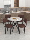 Azra Serisi Beyaz 90 Cm Sabit Yuvarlak Masa, Mutfak Masa Takımı 4 Sandayeli - Kahverengi - 1
