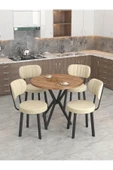 Azra Serisi Atlantik 90 Cm Sabit Yuvarlak Masa, Mutfak Masa Takımı 4 Sandayeli - Krem - 1