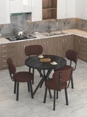 Azra Serisi Bendir 90 Cm Sabit Yuvarlak Masa, Mutfak Masa Takımı 4 Sandayeli - Kahverengi - 2