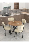 Azra Serisi Atlantik 90 Cm Sabit Yuvarlak Masa, Mutfak Masa Takımı 4 Sandayeli - Krem - 2