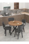 Azra Serisi Atlantik 90 Cm Sabit Yuvarlak Masa, Mutfak Masa Takımı 4 Sandayeli - Antrasit - 2