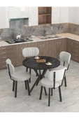 Azra Serisi Bendir 90 Cm Sabit Yuvarlak Masa, Mutfak Masa Takımı 4 Sandayeli - Açık Gri - 2