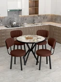 Azra Serisi Efes 90 Cm Sabit Yuvarlak Masa, Mutfak Masa Takımı 4 Sandayeli - Kahverengi - 3