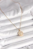 316L Çelik Gold Renk Zincir Madalyon Zirkon Taşlı Kalp Model Kadın Kolye - TJ-BKO9946 - 2