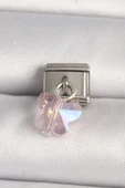 316L Çelik Gümüş Renk Pembe Zirkon Taşlı Kelebek Model Nomination Charm - TJ-BC1319 - 1