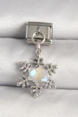 316L Çelik Gümüş Renk Zirkon Taşlı Kar Tanesi Model Nomination Charm - TJ-BC1271 - 1