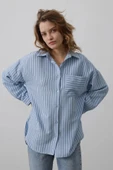 Çizgili Tek Cep Gömlek - Bebe Mavisi - 4