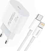 20W İphone 13 Mini İle Uyumlu Type C to Lightning Hızlı Şarj Kablo Seti Evr013-I - 1