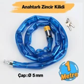Korumalı Bisiklet Motosiklet Zincir Kilidi 100 cm Çelik Kilit Çap 5 mm Ø  Hırsızlık Önleme 1 Adet - 1