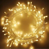 Yılbaşı aydınlatması 100 LED Perde hortum Sıcak Beyaz Işık İç mekan eklenebilir 10 metre Şeffaf Kablolu Süs - 4