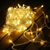 Yılbaşı aydınlatması 100 LED Perde hortum Sıcak Beyaz Işık İç mekan eklenebilir 10 metre Şeffaf Kablolu Süs - 5