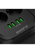 SWORD 6 Prizli + 4 Usb Girişli Uzatma ve Güç Kablosu 2 mt - 4