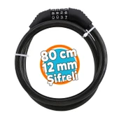 Şifreli Bisiklet Kilidi 80 cm Halat Zincir Çelik Kilit Çap 12 mm Ø  Hırsız Önleme Güvenlik 1 Adet - 1