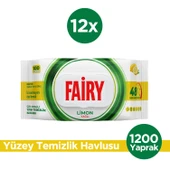 Fairy Çok Amaçlı Yüzey Temizleme Mendili 100 Yaprak 12 Adet | Limon Yağlı | Beyaz Sirke Karbonat - 1