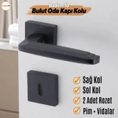 Bulut Oda Siyah Kapı Kolu Kare Rozetli Sağa Sola Uygun İç Ev Kapısı Kolları Kilitlenebilir 1 Takım thumbnail 1