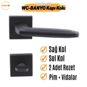 Bulut WC - BANYO Siyah Kapı Kolu Kare Rozetli Sağa Sola Uygun Ev Kapı Kolları Kilitlenebilir 1 Takım - 4