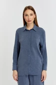 Kadın İndigo Casual Salaş Kalıp Gömlek - 3