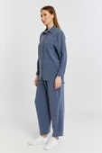 Kadın İndigo Casual Salaş Kalıp Gömlek - 2