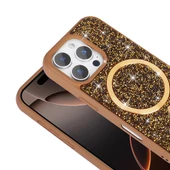 iPhone 16 Pro Max Kılıf Pırlanta Tasarımlı Kablosuz Şarj Özellikli Mozaik Silikon Kapak thumbnail 6