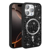 iPhone 16 Pro Max Kılıf Pırlanta Tasarımlı Kablosuz Şarj Özellikli Mozaik Silikon Kapak thumbnail 4