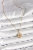 316L Çelik Gold Renk Zincir Zirkon Taşlı Güneş Model Kadın Kolye - TJ-BKO9966 - 2