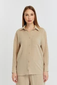 Kadın Bej Casual Salaş Kalıp Gömlek - 5