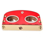 2li Ahşap Kedi, Köpek Mamalık, Yemek, Su ve Mama Kabı Plastik Kap - KIRMIZI thumbnail 2