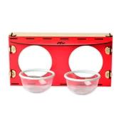 2li Ahşap Kedi, Köpek Mamalık, Yemek, Su ve Mama Kabı Plastik Kap - KIRMIZI thumbnail 3