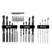 Matkap Ucu Set Duvar Metal Ahşap 17'li Delme 4 Çeşit Dübel 6 Farklı Yıldız Düz Bits Uç Organizer - 3