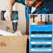 Matkap Ucu Set Duvar Metal Ahşap 17'li Delme 4 Çeşit Dübel 6 Farklı Yıldız Düz Bits Uç Organizer - 4