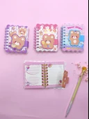 Hello Bear Cırtlı Cep Boy Sevimli Ayıcık Mini Not Defteri (7x8 cm) - Mor - 3