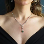 Damla Modeli Yeşil Zirkon Taşlı Gümüş Set thumbnail 3