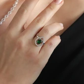 Damla Modeli Yeşil Zirkon Taşlı Gümüş Set thumbnail 6