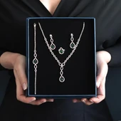 Damla Modeli Yeşil Zirkon Taşlı Gümüş Set thumbnail 8