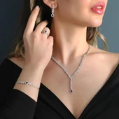 Damla Başak Modeli Safir Taşlı Gümüş Set thumbnail 2