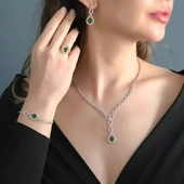 Damla Modeli Yeşil Zirkon Taşlı Gümüş Set thumbnail 2