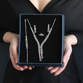 Damla Başak Modeli Yeşil Zirkon Taşlı Sarkıt Gümüş Set thumbnail 8